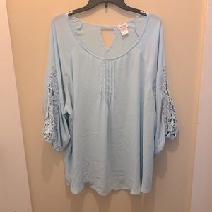Wet Seal blue, 3/4 length peasant top with sleeve detail.